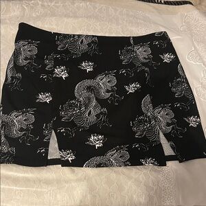 SHEIN Black Skirt with White Dragon Print